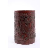 Fine 19th century Chinese scholars carved bamboo brush pot,