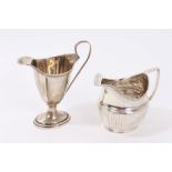 George III helmet-form silver milk jug, marks rubbed, with angular handle, 12cm high,