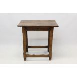 Rare 18th century pine side table with single drawer, on bobbin-turned legs,