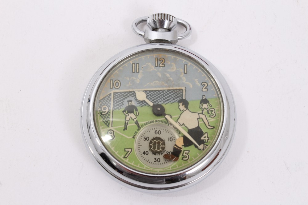 Vintage football themed fob watch together with a Victorian silver pocket watch on chain and a box - Image 4 of 9