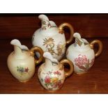 Royal Worcester blush ivory jug with painted floral decoration,