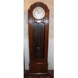 1930s / 1940s longcase clock with silvered dial, with chiming and striking movement in oak case,