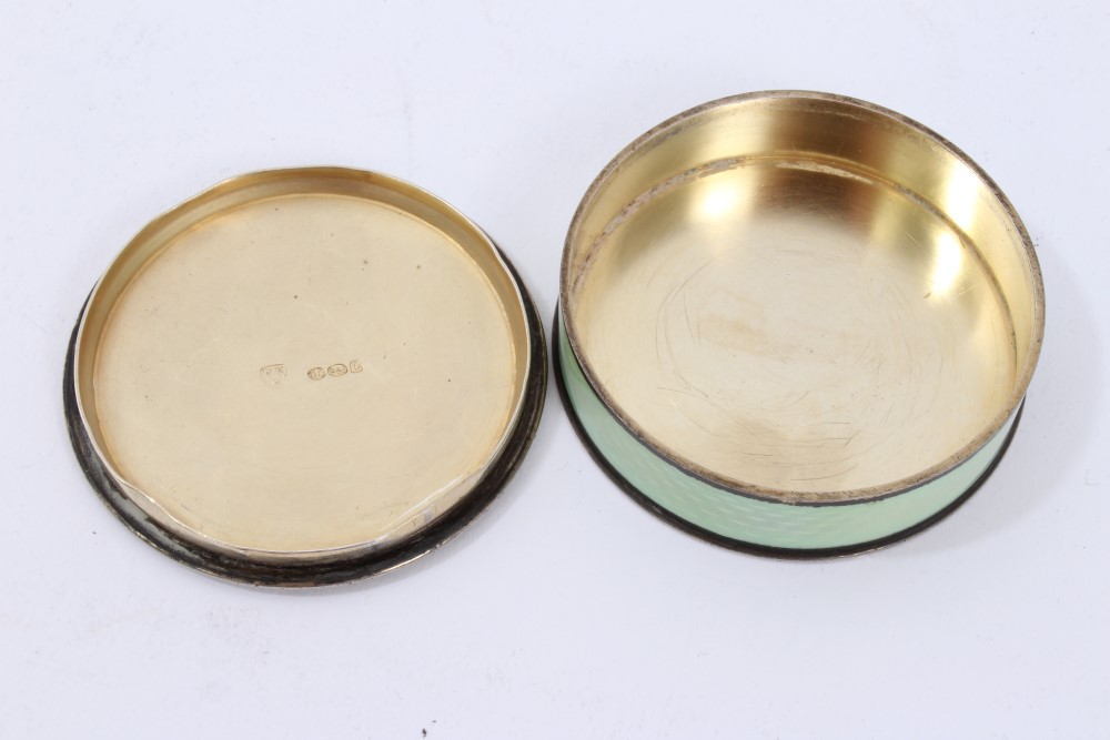 Early 20th century Continental green enamelled silver box of circular form with engine-turned - Image 10 of 11