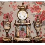 Early twentieth century French marble and gilt metal clock garniture,