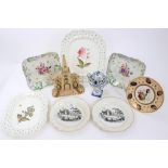 Three early 19th century English botanical dishes, the biggest 33cm wide,