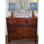 George III mahogany and line-inlaid chest of three short and three long drawers with brass handles,