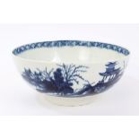 18th century Worcester blue and white porcelain punch bowl decorated with the Precipice pattern,
