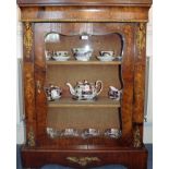 Good quality Victorian walnut and marquetry inlaid pier cabinet with ormolu mounts and velvet