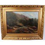 19th century English School oil on canvas - a wooded river landscape,