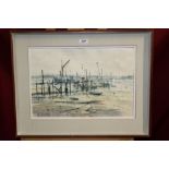 Ian Hay (b. 1940), watercolour - boats at low tide, signed and dated '80, framed, 29.5cm x 43.