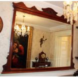 Large Edwardian mahogany overmantel mirror with shell cresting,