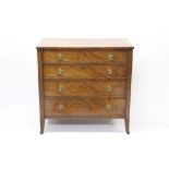 19th century Continental mahogany chest with four long graduated drawers, on splayed bracket feet,