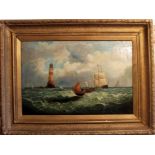 Victorian English school oil on canvas - shipping in squally seas, 49cm x 75cm,