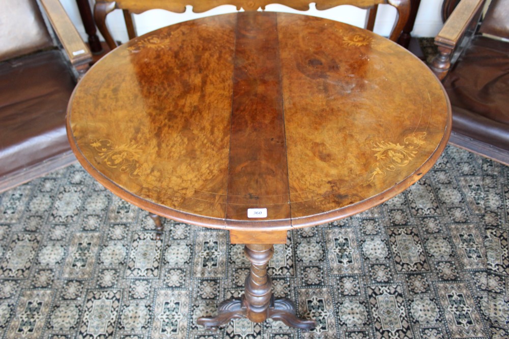 Victorian figured walnut and boxwood inlaid Sutherland table,