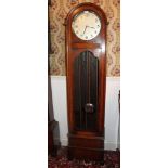 1940s longcase clock with silvered dial, striking on chimes, in oak case,