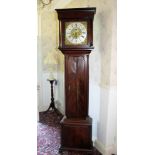 Mid-eighteenth century mahogany longcase clock with square brass dial with silver chapter ring and
