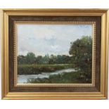 John Foulger (1942 - 2007), oil on board - The Stour near Dedham, signed, dated 1988, framed, 19.