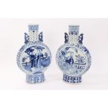 Pair of nineteenth / early twentieth century Chinese porcelain blue and white moon flasks,