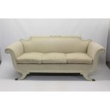 Early 19th century American painted scroll end sofa in the manner of Duncan Phyfe,