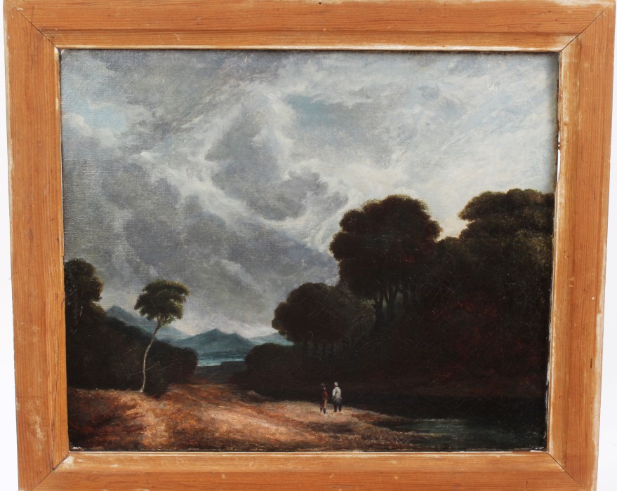 Continental school (late 18th / early 19th century) oil on canvas, figures in a wooded landscape,