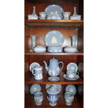 Large collection of modern Wedgwood Jasperware to include classical revival urn and cover,
