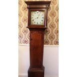 George III longcase clock with painted square dial signed Thackery, single chain movement,