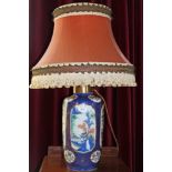 Antique Chinese powder blue vase mounted as a table lamp, 34cm high,