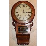 Late nineteenth century mahogany drop dial wall clock with parquetry inlay,