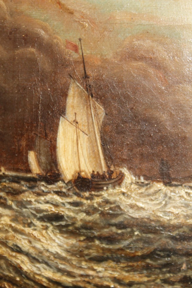 Pair of nineteenth century English school oils on canvas - shipping off the coast, in gilt frames, - Image 3 of 8