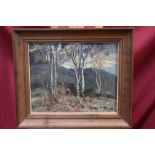 Mid-20th century Russian School oil on canvas - landscape with trees, signed and inscribed verso,