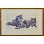 Kay Nixon (1895 - 1988), ink and watercolour illustration - two cats, signed, in glazed gilt frame,