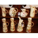 Royal Worcester blush ivory jug with insect and flower decoration with bamboo handle, 24cm high,