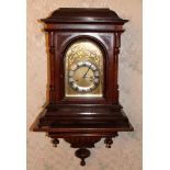 Edwardian walnut bracket clock with arched gilded dial and silvered chapter ring, 45cm high,