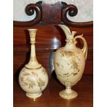 Royal Worcester blush ivory bulbous vase with slender neck and decorated with floral sprigs,
