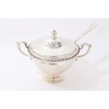 George V silver tureen and cover of typical form with egg and dart border,