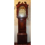 Nineteenth century longcase clock with arched painted dial decorated with Masonic emblems and