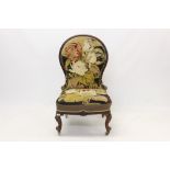 Large Victorian mahogany nursing chair with Aubusson tapestry upholstery