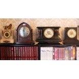 Edwardian oak mantel clock in lancet shaped case with silvered dial,