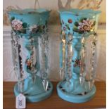 Pair of early twentieth century turquoise glass lustres,