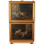 19th century English School, pair of oils on canvas - 'Terriers at a rat trap' and 'Ratting',