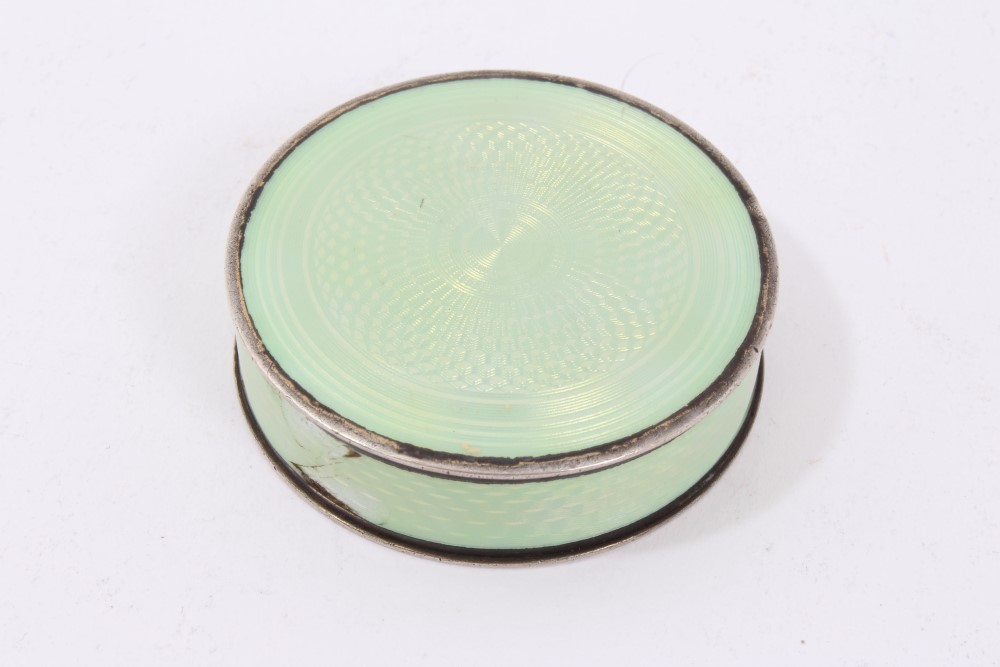 Early 20th century Continental green enamelled silver box of circular form with engine-turned - Image 9 of 11