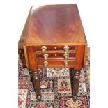 Victorian mahogany sewing table with drop-leaf top and three frieze drawers with opposing dummy