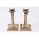 Pair of Victorian silver dwarf Corinthian column candlesticks (Thomas Bradbury and Sons,