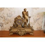 Late nineteenth century Continental gilt spelter mantel clock with figure surmount,