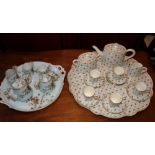 Late nineteenth / early twentieth century china teaset on matching shaped tray comprising fifteen
