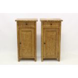 Pair of Victorian grained pine bedside cupboards each with friezed drawer and cupboard below,