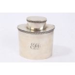 Victorian silver tea canister and cover (London 1899) with ropetwist borders, engraved initials,