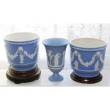 Pair of Wedgwood Jasperware jardinières each of cylindrical form with applied swags and classical