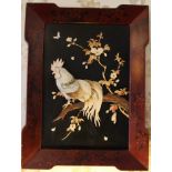 Pair of early twentieth century Japanese lacquer panels with ivory and mother of pearl inlay in