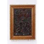 Nineteenth century or earlier Continental carved fruitwood panel in high relief with religious